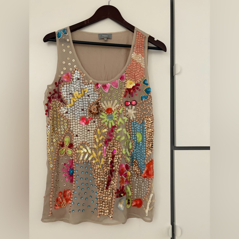 Beaded Floral Embellished Camisole - Taupe